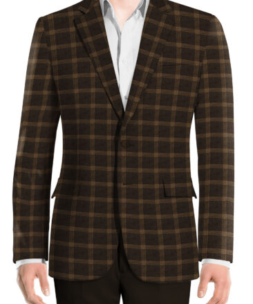 Raymond Men's Wool Checks Fine 2.20 Meter Unstitched Tweed Jacketing & Blazer Fabric (Dark Brown)