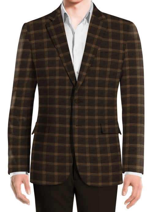 Raymond Men's Wool Checks Fine 2.20 Meter Unstitched Tweed Jacketing & Blazer Fabric (Dark Brown)