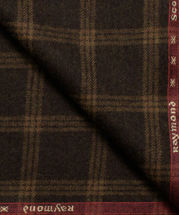 Raymond Men's Wool Checks Fine 2.20 Meter Unstitched Tweed Jacketing & Blazer Fabric (Dark Brown)