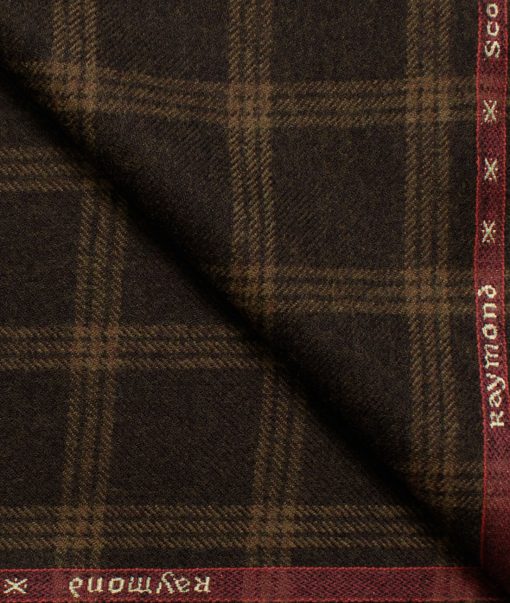 Raymond Men's Wool Checks Fine 2.20 Meter Unstitched Tweed Jacketing & Blazer Fabric (Dark Brown)