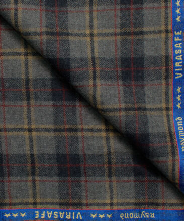 Raymond Men's Wool Checks Fine 2.20 Meter Unstitched Tweed Jacketing & Blazer Fabric (Grey)