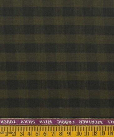 Raymond Men's Wool Checks Techno Smart 3.75 Meter Unstitched Suiting Fabric (Moss Green)