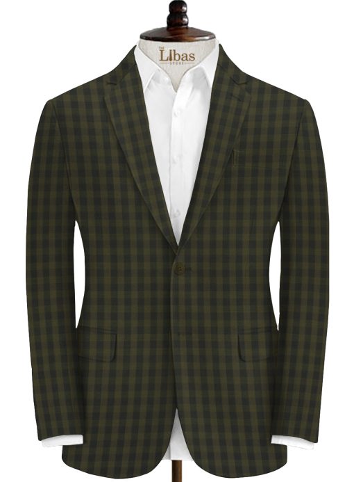 Raymond Men's Wool Checks Techno Smart 3.75 Meter Unstitched Suiting Fabric (Moss Green)