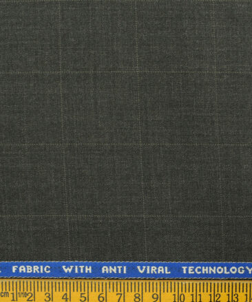 Raymond Men's Wool Checks Virasafe 3.75 Meter Unstitched Suiting Fabric (Dark Grey)