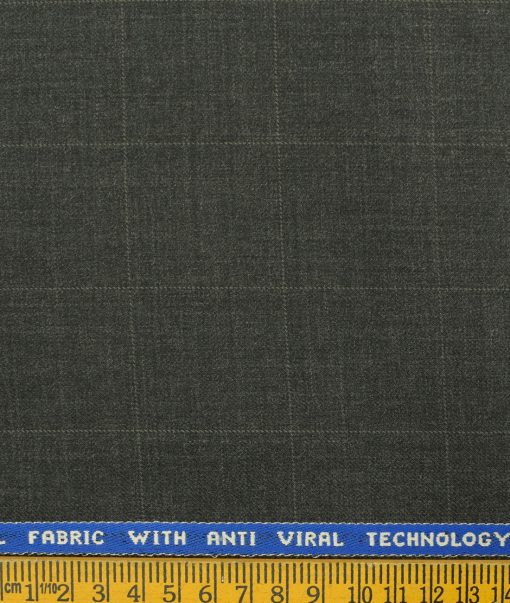 Raymond Men's Wool Checks Virasafe 3.75 Meter Unstitched Suiting Fabric (Dark Grey)