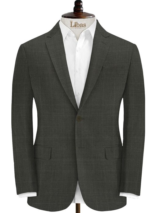 Raymond Men's Wool Checks Virasafe 3.75 Meter Unstitched Suiting Fabric (Dark Grey)