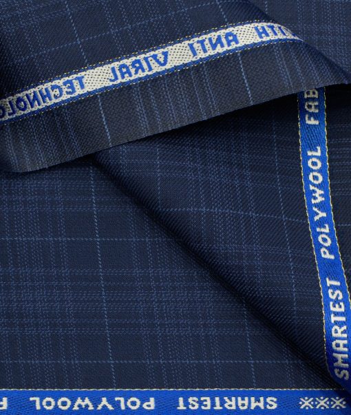 Raymond Men's Wool Checks Virasafe 3.75 Meter Unstitched Suiting Fabric (Dark Royal Blue)