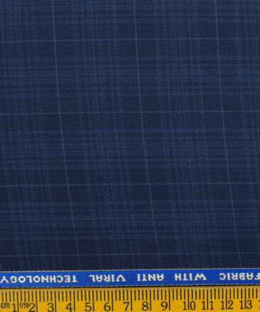 Raymond Men's Wool Checks Virasafe 3.75 Meter Unstitched Suiting Fabric (Dark Royal Blue)