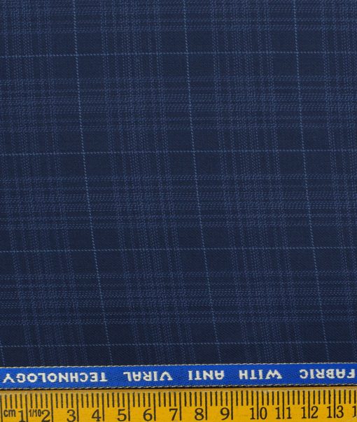 Raymond Men's Wool Checks Virasafe 3.75 Meter Unstitched Suiting Fabric (Dark Royal Blue)