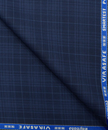 Raymond Men's Wool Checks Virasafe 3.75 Meter Unstitched Suiting Fabric (Dark Royal Blue)