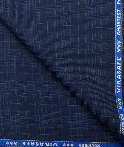 Raymond Men's Wool Checks Virasafe 3.75 Meter Unstitched Suiting Fabric (Dark Royal Blue)