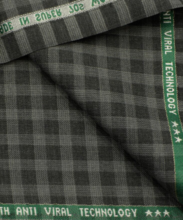 Raymond Men's Wool Checks Super 70's 3.75 Meter Unstitched Suiting Fabric (Black & Grey)