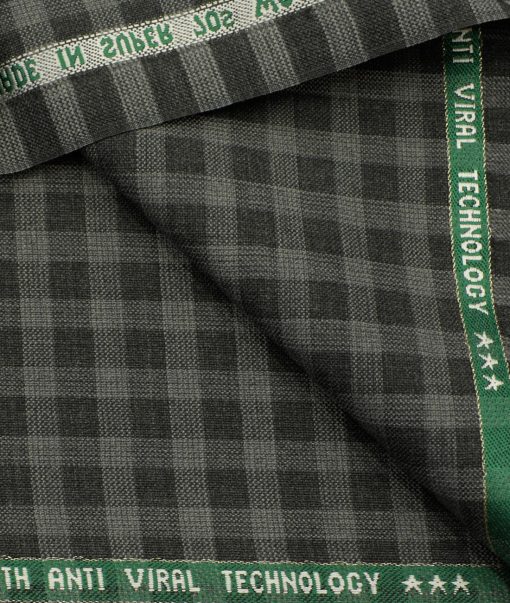 Raymond Men's Wool Checks Super 70's 3.75 Meter Unstitched Suiting Fabric (Black & Grey)