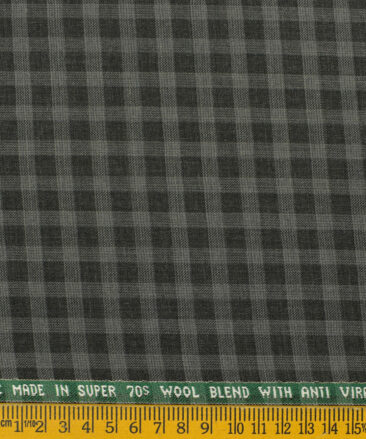 Raymond Men's Wool Checks Super 70's 3.75 Meter Unstitched Suiting Fabric (Black & Grey)