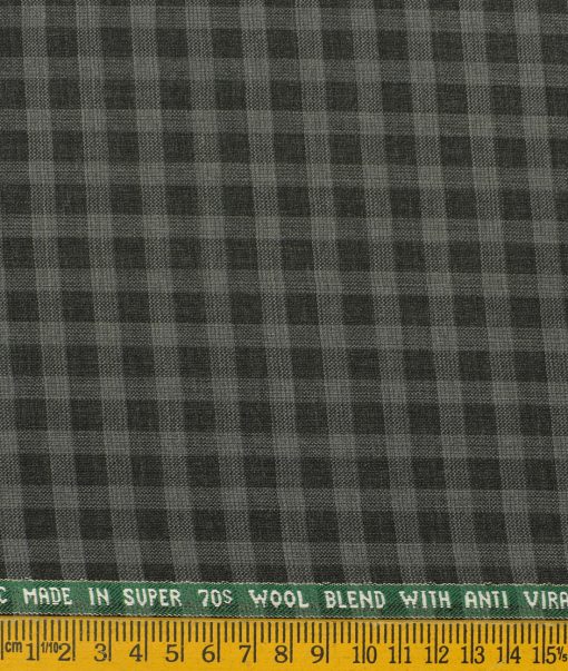 Raymond Men's Wool Checks Super 70's 3.75 Meter Unstitched Suiting Fabric (Black & Grey)