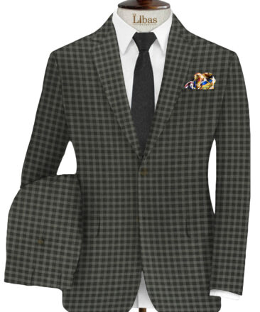 Raymond Men's Wool Checks Super 70's 3.75 Meter Unstitched Suiting Fabric (Black & Grey)