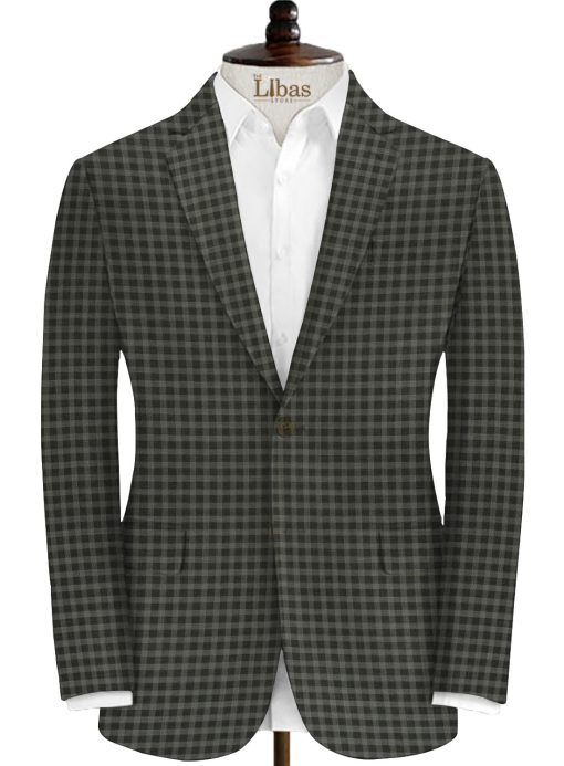 Raymond Men's Wool Checks Super 70's 3.75 Meter Unstitched Suiting Fabric (Black & Grey)