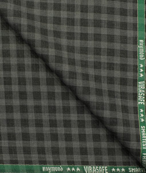 Raymond Men's Wool Checks Super 70's 3.75 Meter Unstitched Suiting Fabric (Black & Grey)