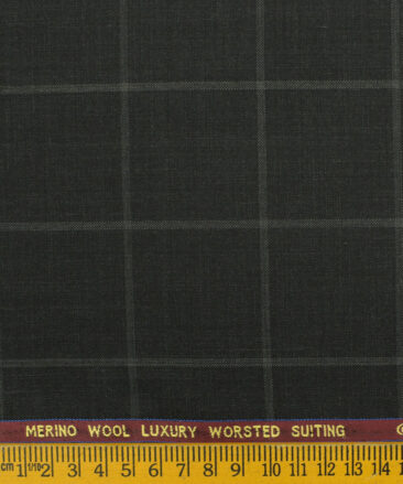 Spaadaa Men's Wool Checks Super 120's 3.75 Meter Unstitched Suiting Fabric (Black)