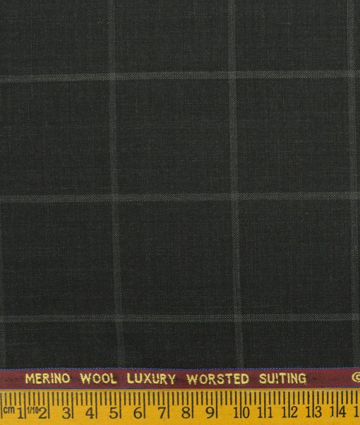 Spaadaa Men's Wool Checks Super 120's 3.75 Meter Unstitched Suiting Fabric (Black)