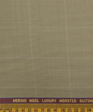 Spaadaa Men's Wool Checks 3.75 Meter Unstitched Suiting Fabric (Light Brown)