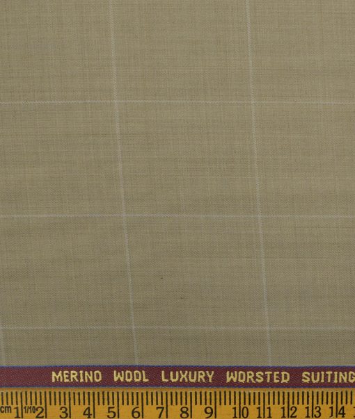 Spaadaa Men's Wool Checks 3.75 Meter Unstitched Suiting Fabric (Light Brown)