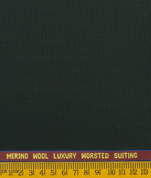 Spaadaa Men's Wool Structured 3.75 Meter Unstitched Suiting Fabric (Dark Pine Green)