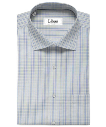 Arvind Men's  Premium Cotton Checks 2.25 Meter Unstitched Shirting Fabric (White & Blue)