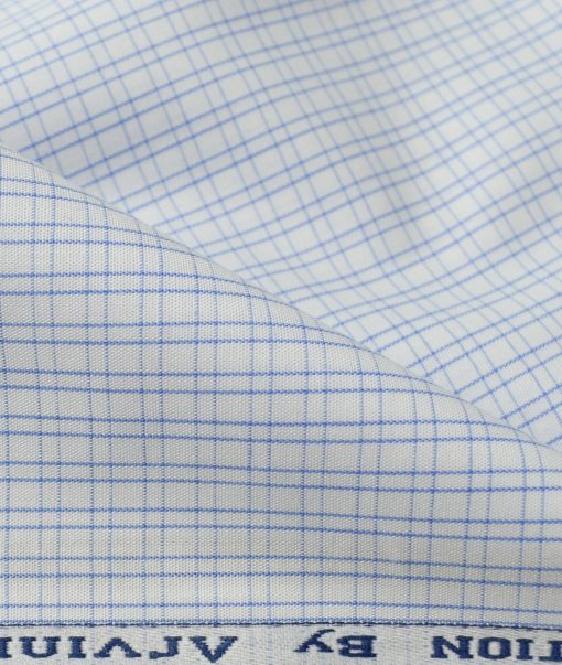 Arvind Men's  Premium Cotton Checks 2.25 Meter Unstitched Shirting Fabric (White & Blue)