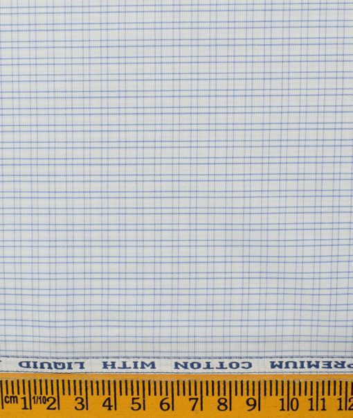 Arvind Men's  Premium Cotton Checks 2.25 Meter Unstitched Shirting Fabric (White & Blue)