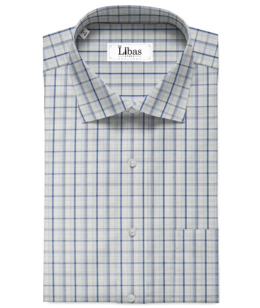 Arvind Men's  Premium Cotton Checks 2.25 Meter Unstitched Shirting Fabric (White & Blue)