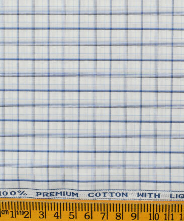 Arvind Men's  Premium Cotton Checks 2.25 Meter Unstitched Shirting Fabric (White & Blue)