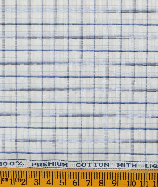 Arvind Men's  Premium Cotton Checks 2.25 Meter Unstitched Shirting Fabric (White & Blue)