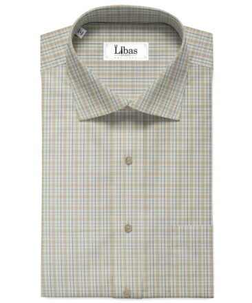 Arvind Men's  Premium Cotton Checks 2.25 Meter Unstitched Shirting Fabric (White & Brown)