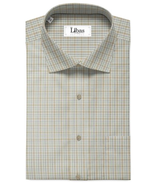 Arvind Men's  Premium Cotton Checks 2.25 Meter Unstitched Shirting Fabric (White & Brown)