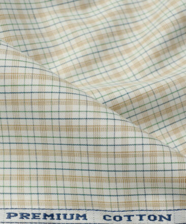 Arvind Men's  Premium Cotton Checks 2.25 Meter Unstitched Shirting Fabric (White & Brown)