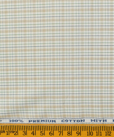 Arvind Men's  Premium Cotton Checks 2.25 Meter Unstitched Shirting Fabric (White & Brown)