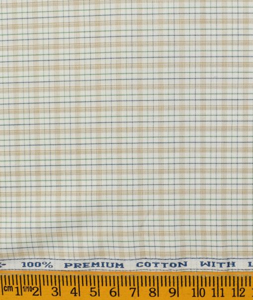 Arvind Men's  Premium Cotton Checks 2.25 Meter Unstitched Shirting Fabric (White & Brown)