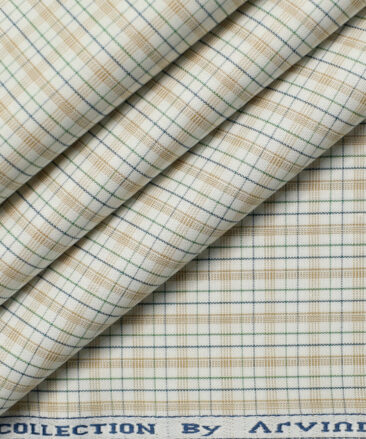 Arvind Men's  Premium Cotton Checks 2.25 Meter Unstitched Shirting Fabric (White & Brown)