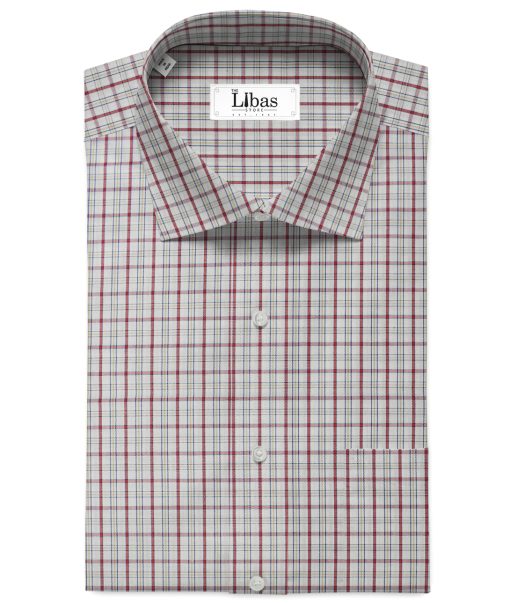 Arvind Men's  Premium Cotton Checks 2.25 Meter Unstitched Shirting Fabric (White & Maroon)