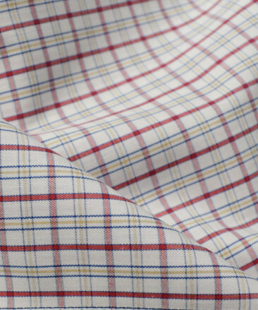 Arvind Men's  Premium Cotton Checks 2.25 Meter Unstitched Shirting Fabric (White & Maroon)