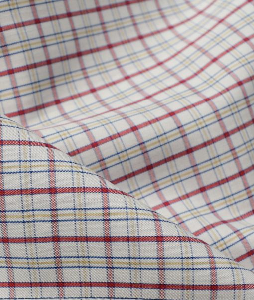 Arvind Men's  Premium Cotton Checks 2.25 Meter Unstitched Shirting Fabric (White & Maroon)