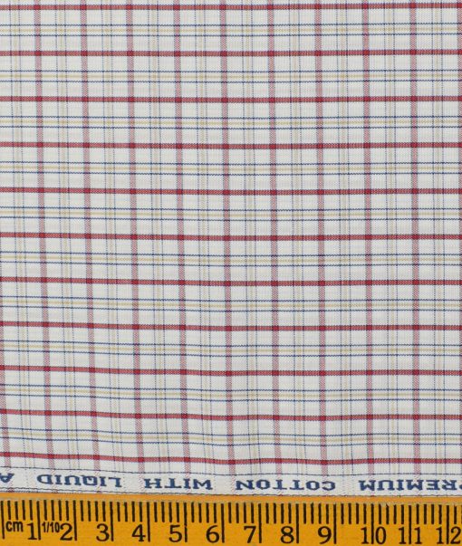 Arvind Men's  Premium Cotton Checks 2.25 Meter Unstitched Shirting Fabric (White & Maroon)