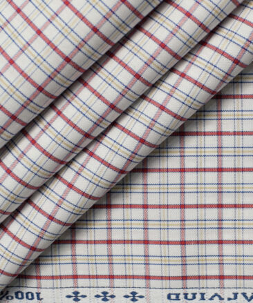 Arvind Men's  Premium Cotton Checks 2.25 Meter Unstitched Shirting Fabric (White & Maroon)