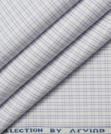 Arvind Men's  Premium Cotton Checks 2.25 Meter Unstitched Shirting Fabric (White & Purple)