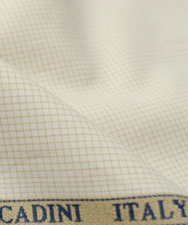 Cadini Men's  Cotton Checks 2.25 Meter Unstitched Shirting Fabric (Cream)