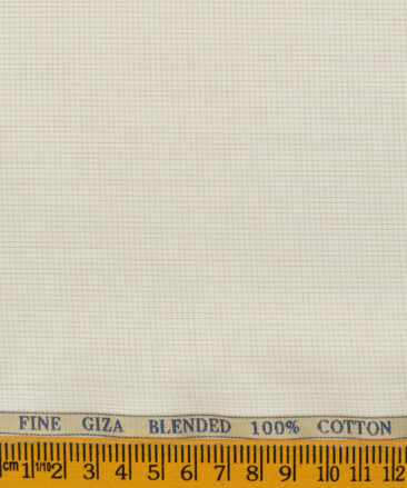 Cadini Men's  Cotton Checks 2.25 Meter Unstitched Shirting Fabric (Cream)