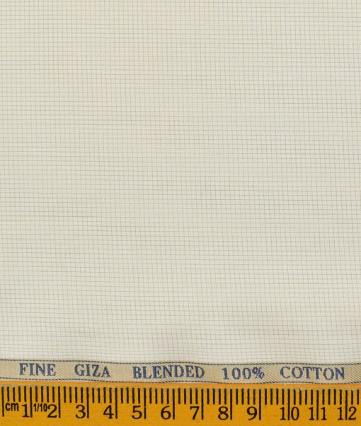 Cadini Men's  Cotton Checks 2.25 Meter Unstitched Shirting Fabric (Cream)