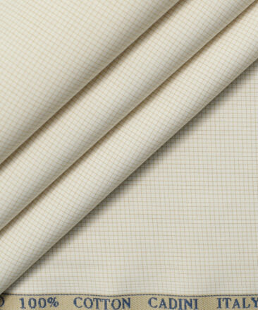 Cadini Men's  Cotton Checks 2.25 Meter Unstitched Shirting Fabric (Cream)