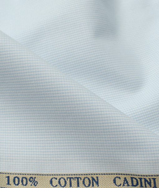 Cadini Men's Cotton Checks 2.25 Meter Unstitched Shirting Fabric (White & Sky Blue)